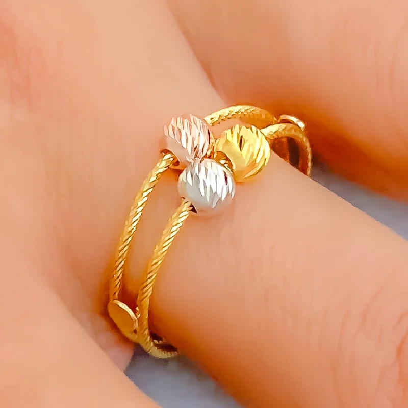 Statement rings for women -Modest Majestic Three Bead 22K Gold Ring