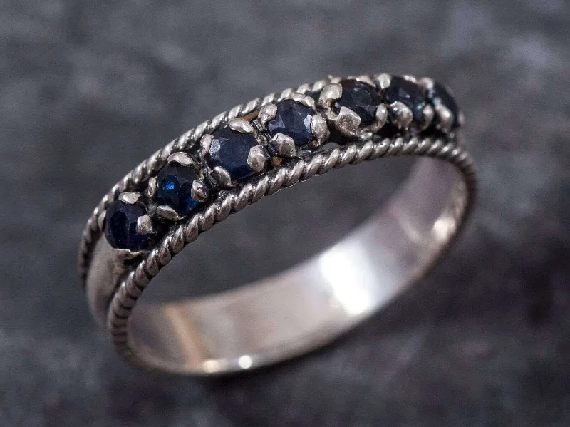 Bridal rings for women -Sapphire Vintage Band - Stackable Silver Ring - September Birthstone Ring