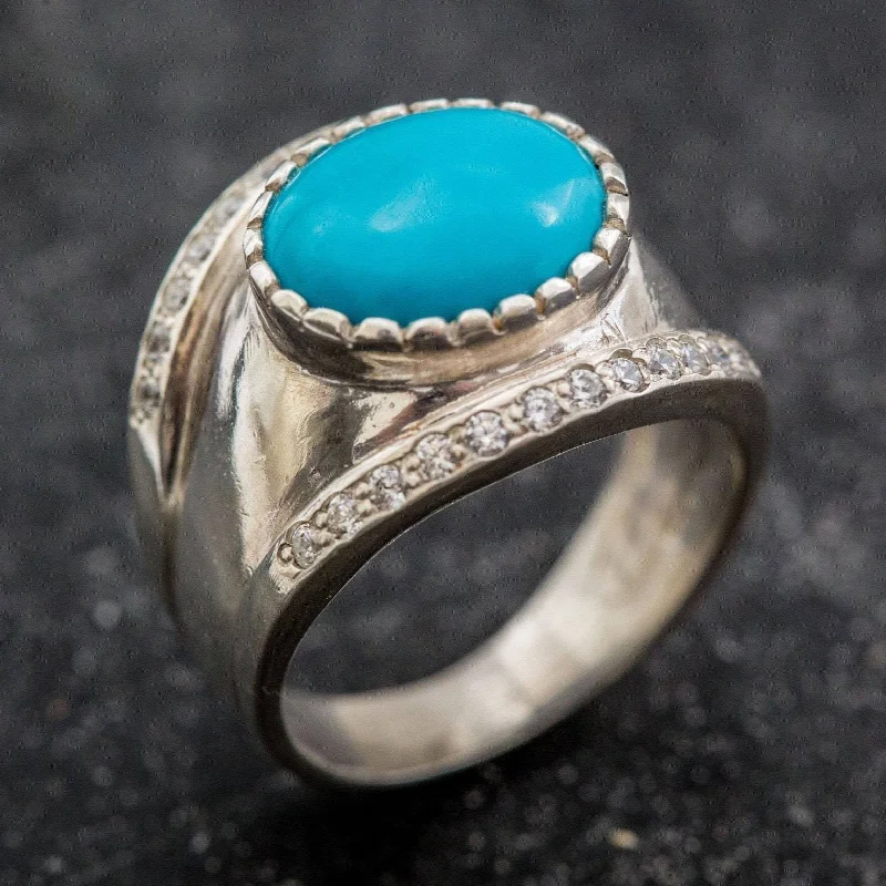 Oval rings for women -Statement Turquoise Ring - Genuine Turquoise Ring - Turquoise Bezel Ring