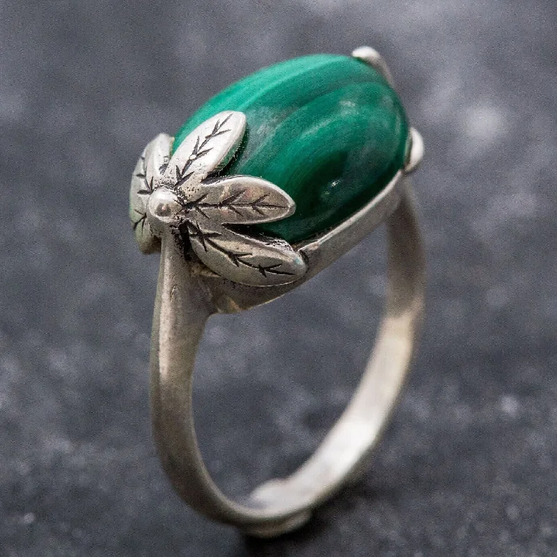 Personalized rings for women -Large Green Ring - Genuine Malachite Ring, Statement Leaf Ring