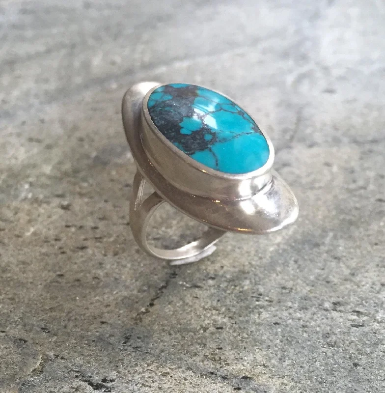 Rings with emerald for women -Turquoise Ring - Long Blue Ring - Sleeping Beauty Turquoise