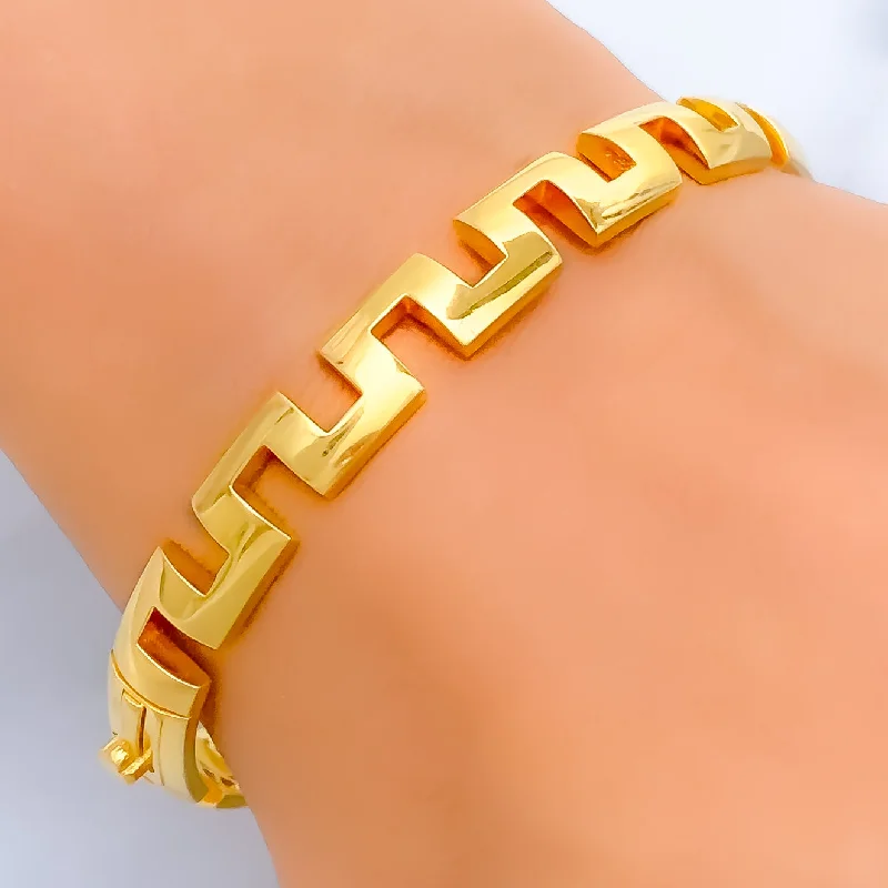 Fashionable leather bangles for women -Impressive Geometrical 22k Gold Sleek Bangle Bracelet