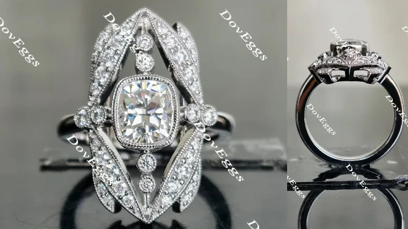 Classic platinum engagement rings for women -Doveggs cushion art deco moissanite engagement ring for women