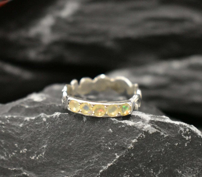 Romantic engagement rings for women -Dainty Opal Band - Natural Opal Ring - Half Eternity Band