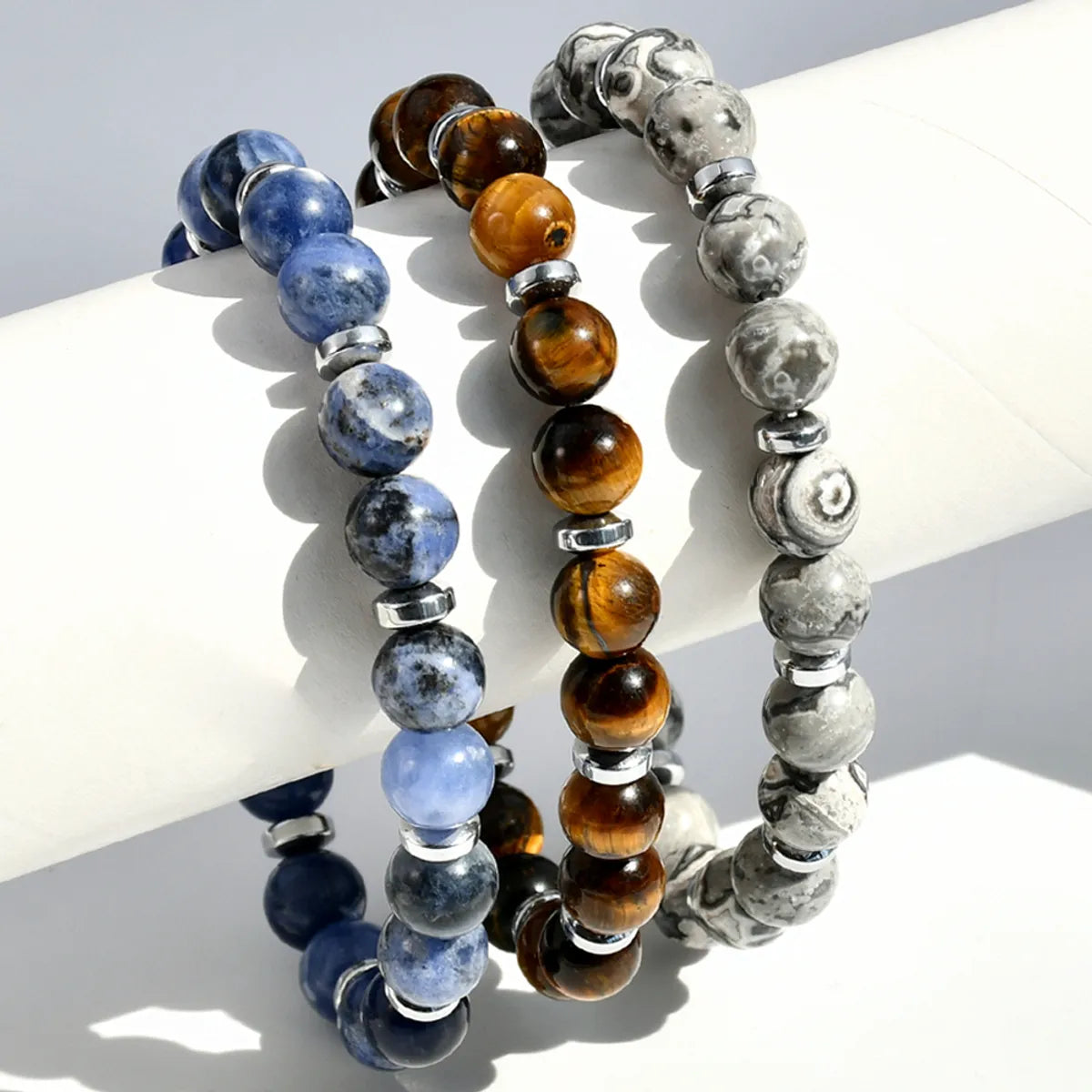 Simple tennis bracelets for women -Handmade Multicolor Natural Stone Beaded Plating Silver Plated Bracelets