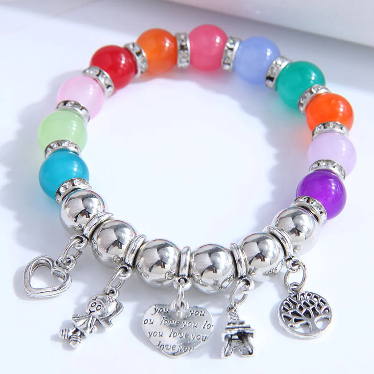 Trendy bracelets for women -Fashion Metal Color Beads Multi-element Pendant Acrylic Bracelet