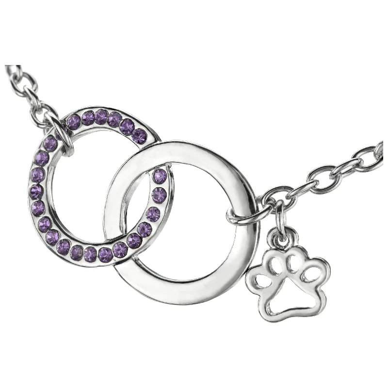 Women’s pearl bangles -Together Forever Purple Rhinestone Paw Bracelet