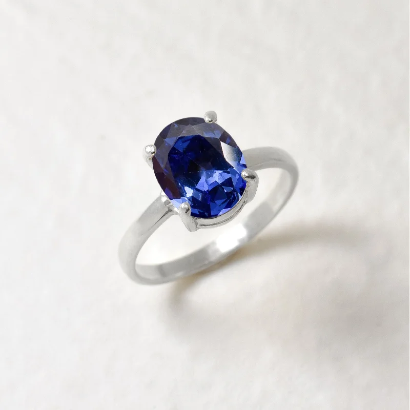 Gemstone rings for women -Tanzanite Ring - Purple Blue Ring - Vintage Oval Ring