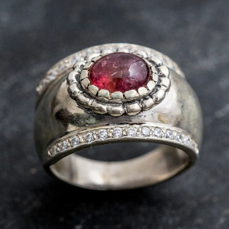 Diamond rings for women -Pink Tourmaline Ring - Silver Dome Band - Tourmaline Chunky Ring