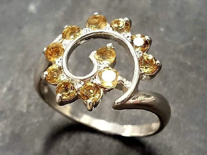 Gemstone engagement rings for women -Citrine Ring - Yellow Spiral Ring - Statement Swirl Ring