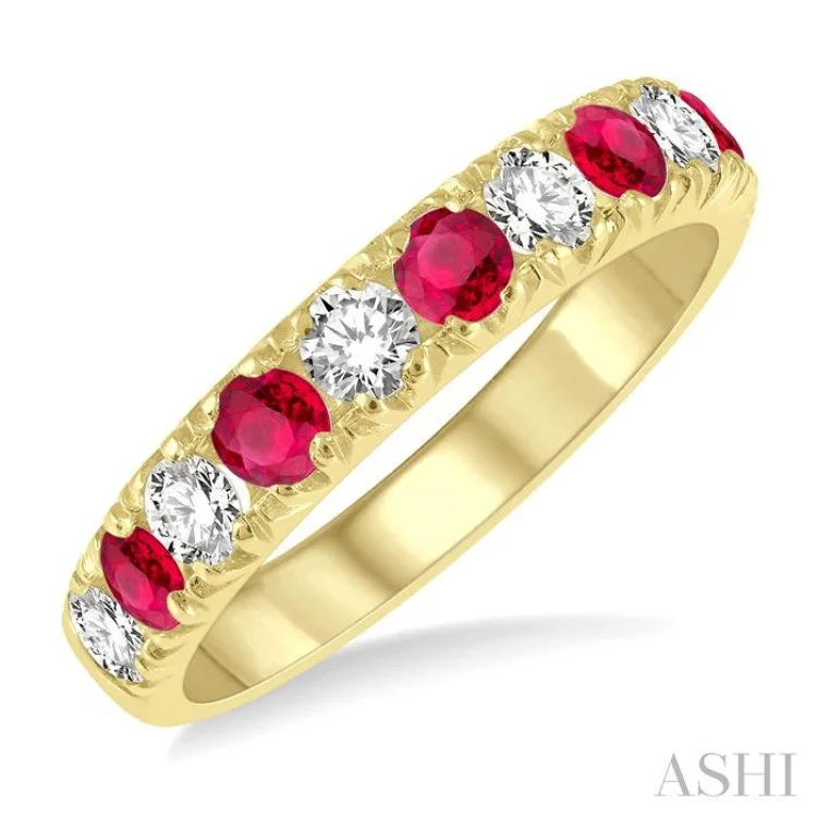 White gold engagement rings for women -2.9 MM Ruby and 1/2 ctw Round Cut Diamond Precious Wedding Band in 14K Yellow Gold