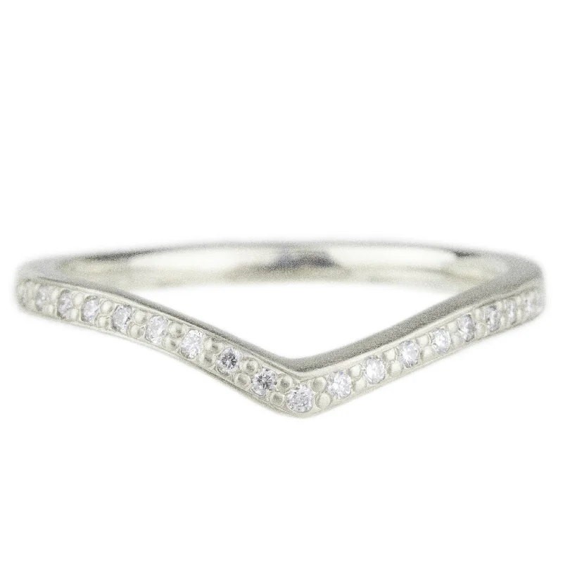 Engagement rings with mixed metal bands for women -Pave V Diamond Band