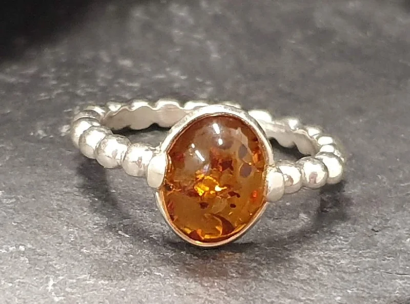 Silver rings for women -Bubble Amber Ring - Natural Amber Ring, Yellow Amber Ring