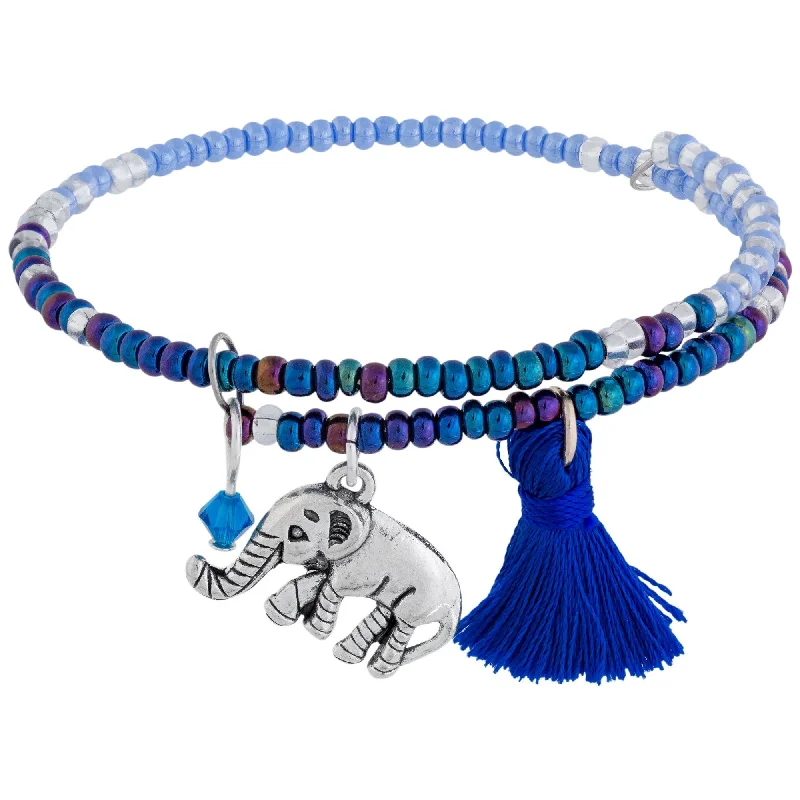 Custom engraved bracelets for women -Fair Trade Beaded Blue Elephant Adjustable Bracelet!