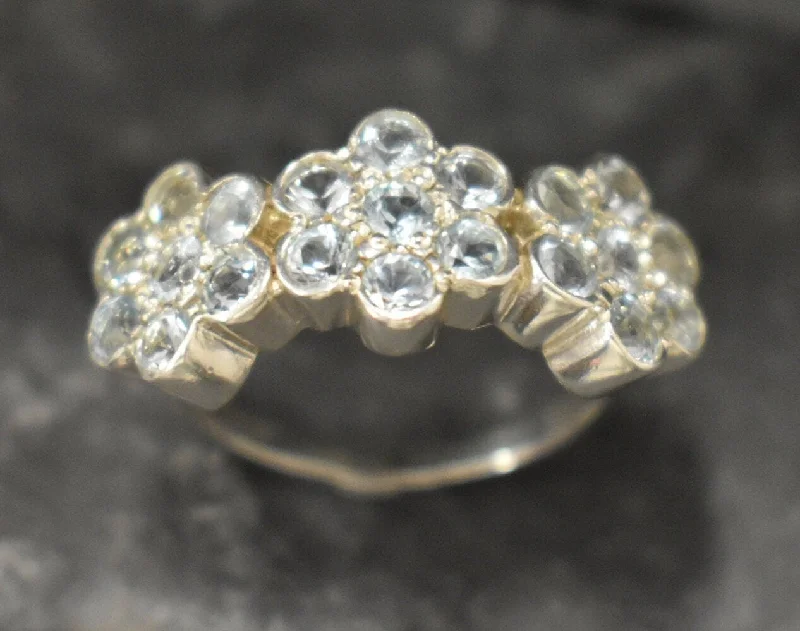 Unique rings for women -Genuine Topaz Ring - Blue Flowers Ring - Half Eternity Floral Band