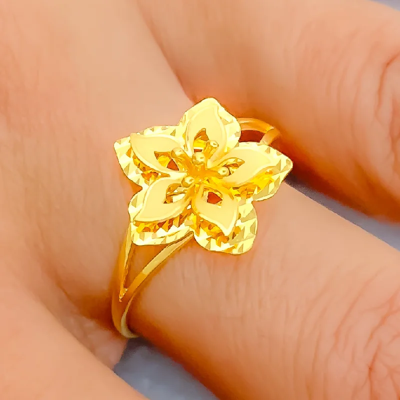 Designer wedding rings for women -Lovely Lily 22K Gold Flower Ring