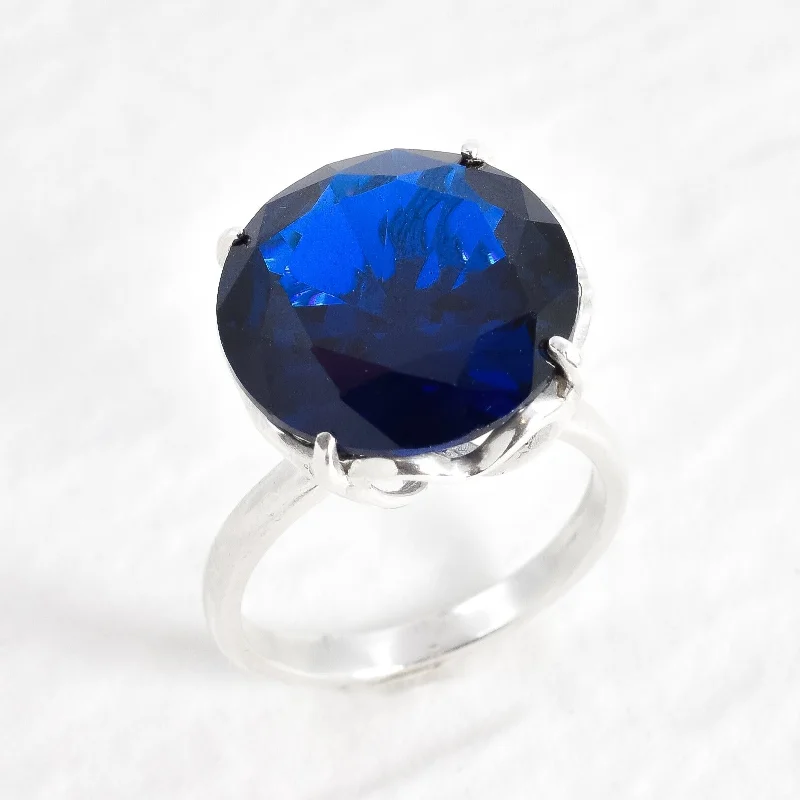 Retro rings for women -Statement Sapphire Ring - Sapphire Solitaire Ring - Blue Gemstone Ring