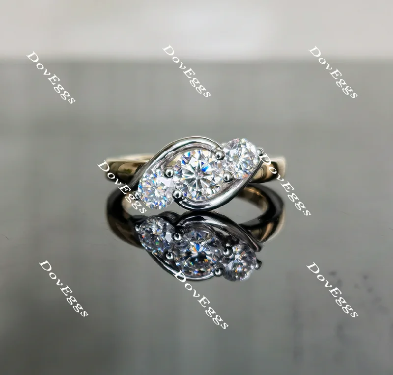 Handcrafted engagement rings for women -Doveggs round three stone moissanite engagement ring