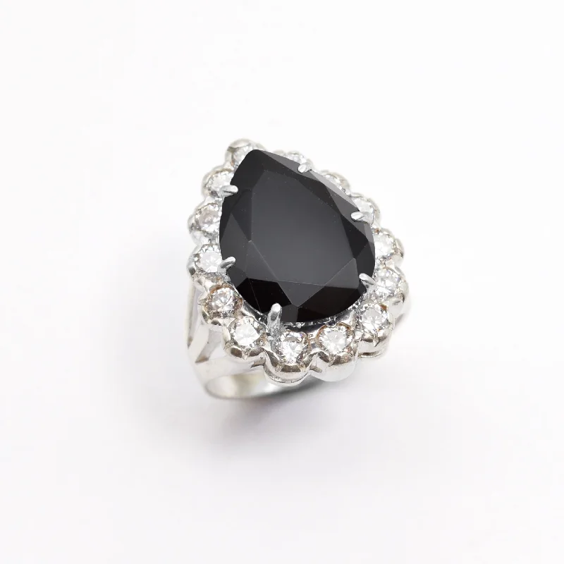 Designer rings for women -Large Onyx Ring - Princess Diana Ring - Black Teardrop Ring