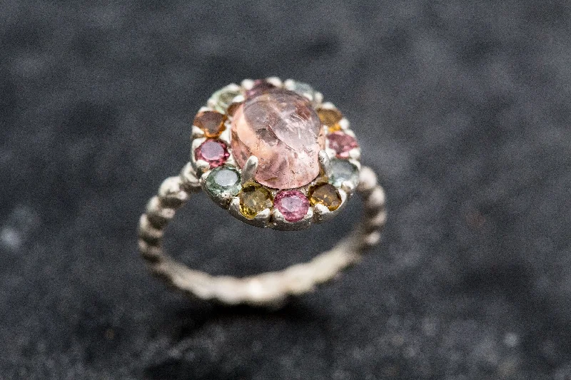 Elegant gold rings for women -Tourmaline Victorian Ring - Pink Flower Ring - Colorful Tourmaline Ring