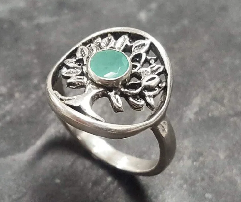 Sterling silver rings for women -Tree Emerald Ring - Tree of Life Ring - Green Vintage Ring