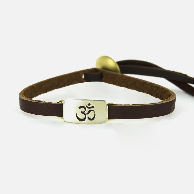 Gold cuff bracelets for women -Om Symbol Mixed Metal & Leather Bracelet