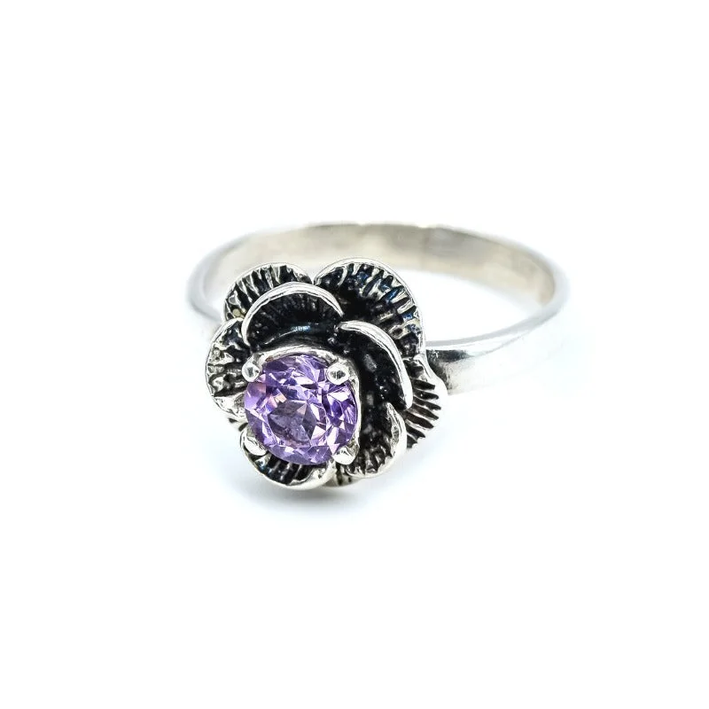 Wedding rings for women -Genuine Amethyst Ring - Purple Flower Ring - February Birthstone Ring