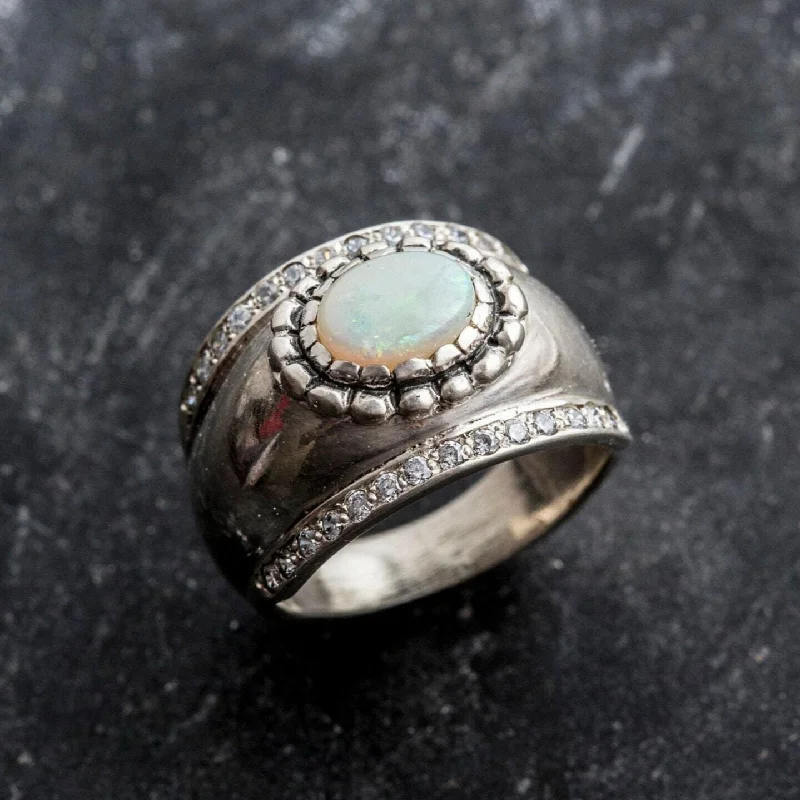 Fashion rings for women -Opal Dome Ring - Chunky Opal Ring - Opal Statement Band