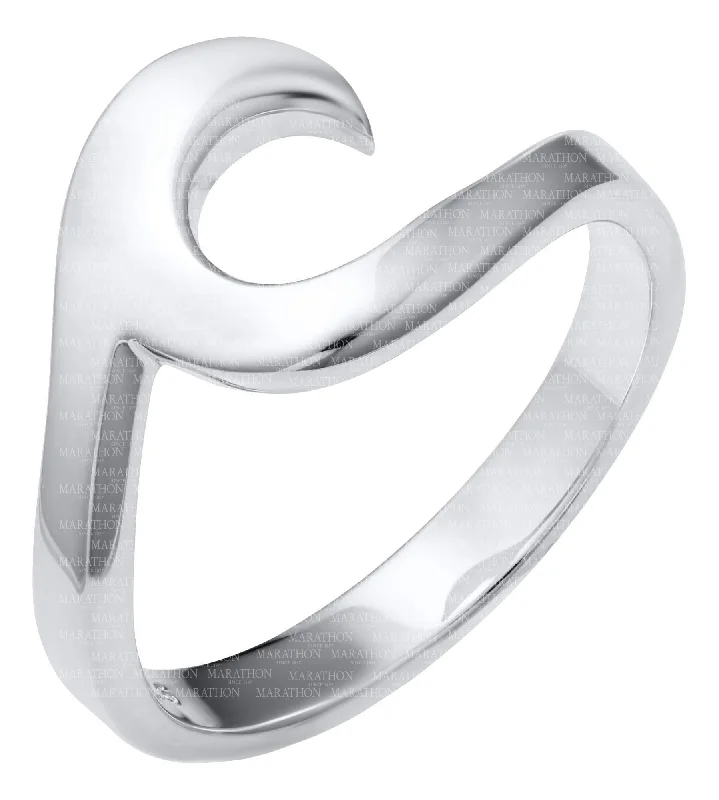 Cute silver rings for women -Genuine Sterling Silver Evening Tide Collection Wave Ring