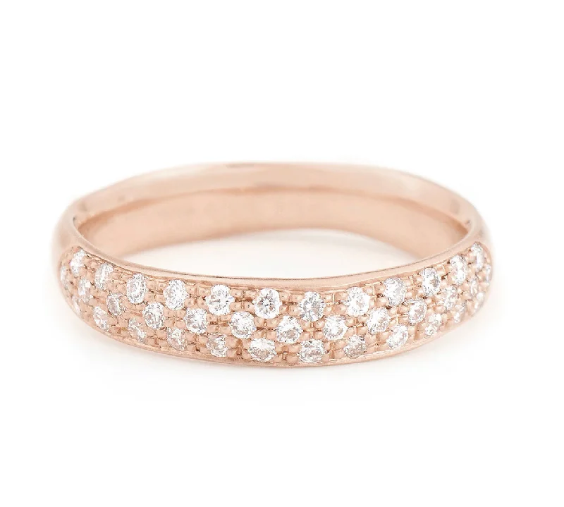 Engagement rings with intricate bands for women -Triple Row Pavé Diamond Band