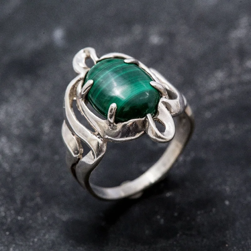 Vintage engagement rings for women -Vintage Malachite Ring - Genuine Malachite Ring - Artistic Silver Ring