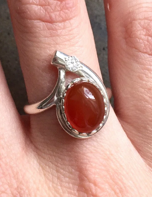 Titanium rings for women -Genuine Carnelian Ring - Unique Red Ring - Vintage Red Agate Ring