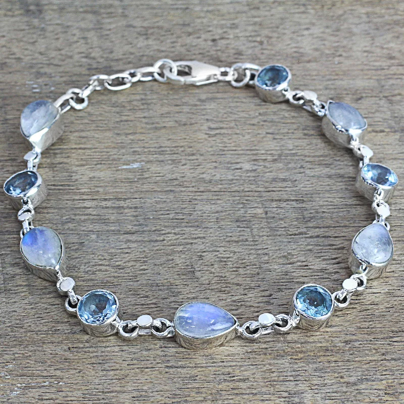 Fashion bangles with diamonds for women -Misty Sky Moonstone & Topaz Link Bracelet