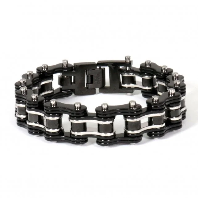 Diamond bracelets for women -Hot Leathers JWB4103 Double Wide Black Motorcycle Chain Bracelets