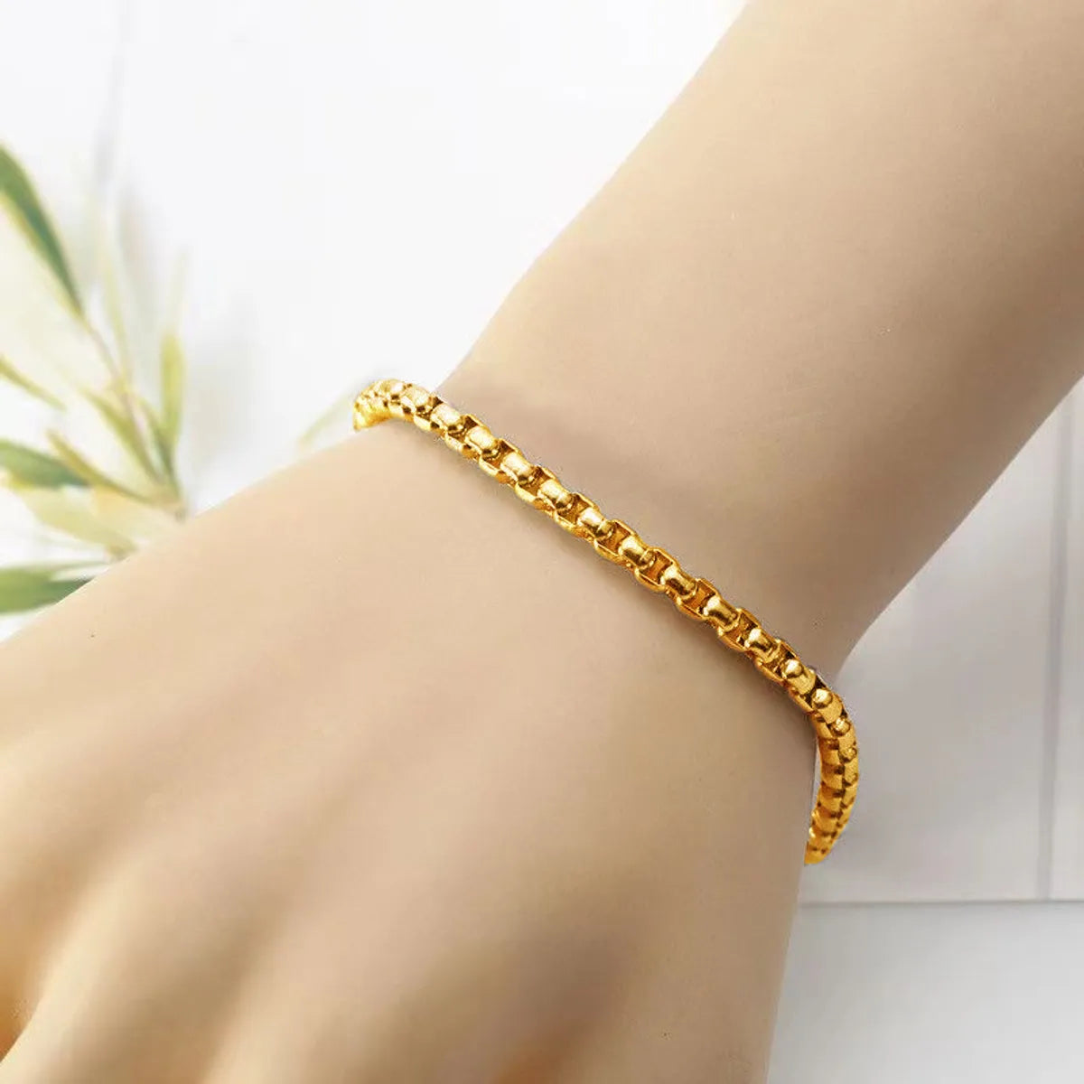 Pearl charm bracelets for women -Fashion Geometric Solid Color Titanium Steel 18k Gold Plated Bracelets