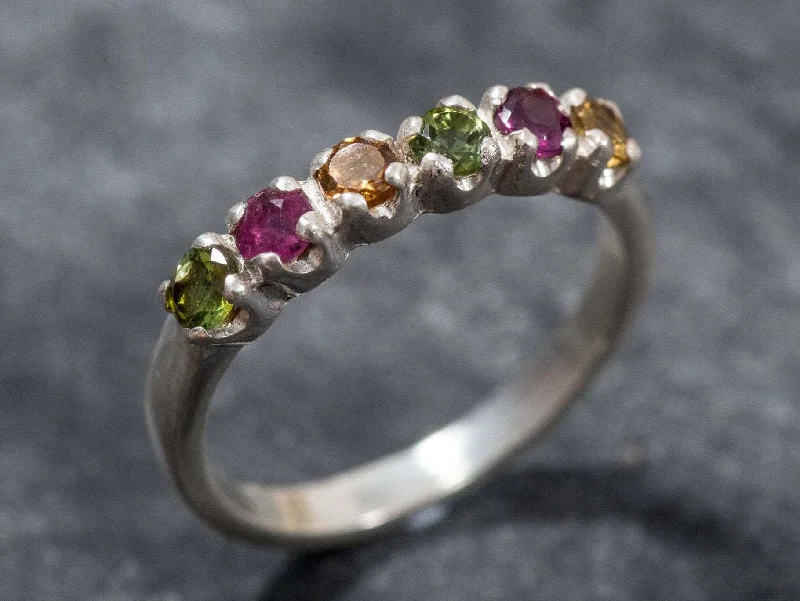 Gemstone engagement rings for women -Tourmaline Ring - Colorful Stackable Band - Half Eternity Ring