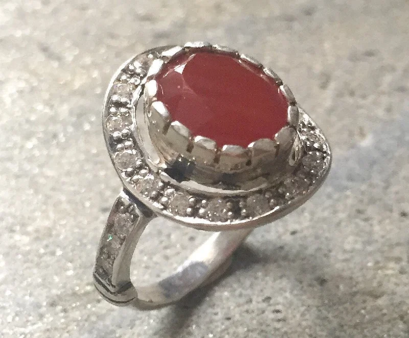 Sparkly diamond rings for women -Red Agate Ring - Carnelian Ring - Vintage Cocktail Ring