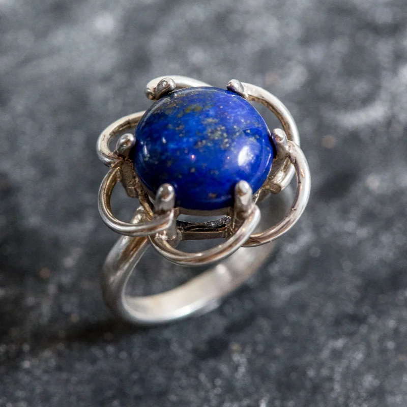 Gold-plated rings for women -Lapis Lazuli Ring - Blue Flower Ring - Statement Solitaire Ring