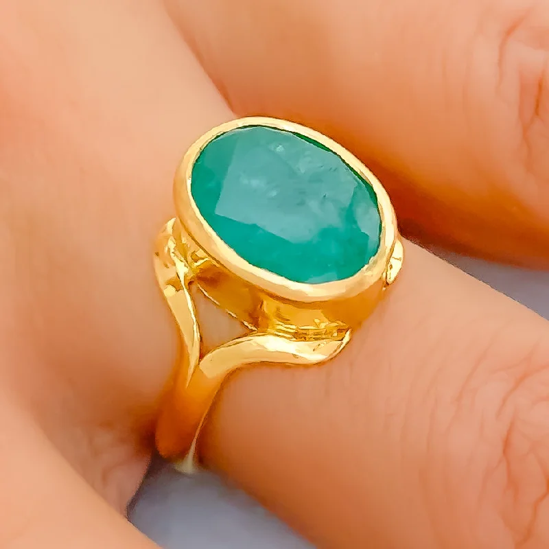 Custom birthstone rings for women -Grand Elevated 22K Gold 4.5CT Emerald Ring