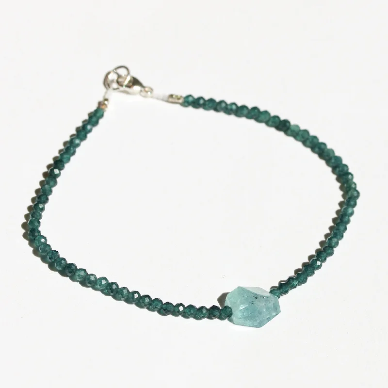 Gemstone bangles with charms for women -London Blue Topaz + Aquamarine Bracelet