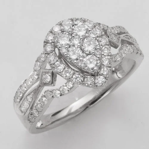 Halo engagement rings for women -14KW 1.00CTW DIAMOND PEAR CLUSTER RING - SINGLE