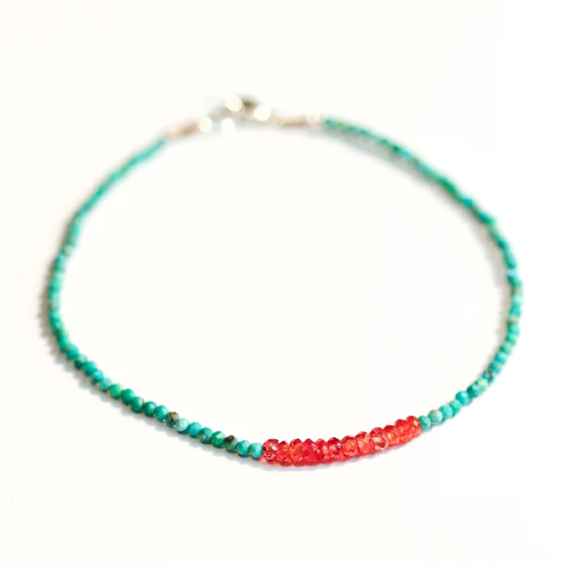 Simple bangles with crystals for women -Turquoise & Orange Sapphire Bracelet No. 115