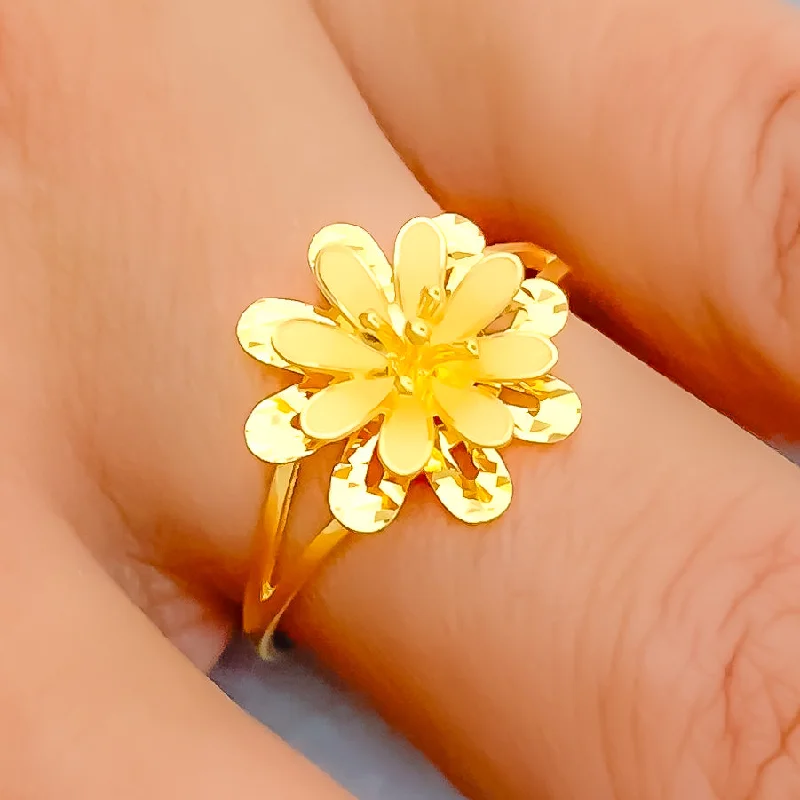 Personalized rings for women -Elevated Dual Flower 22K Gold Ring