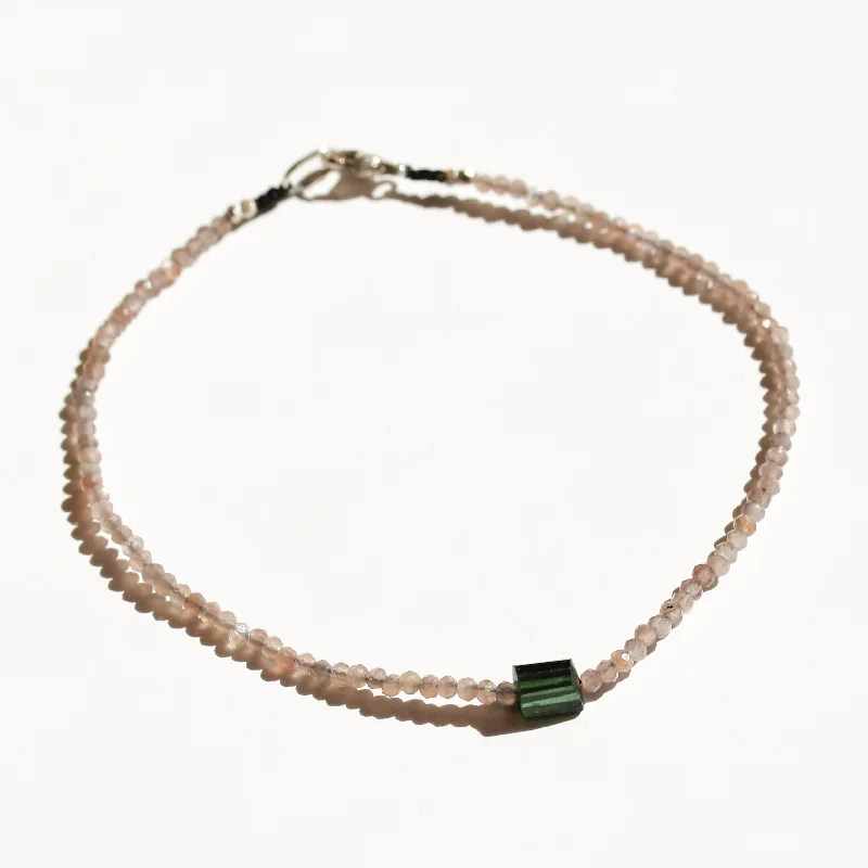 Luxury tennis bracelets for women -Chocolate Moonstone + Green Tourmaline Bracelet No.41