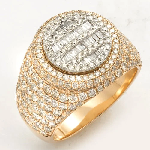 Sparkling diamond engagement rings for women -14KY+W 3.35CTW BAGUETTE DIAMOND MENS RING - ROUND