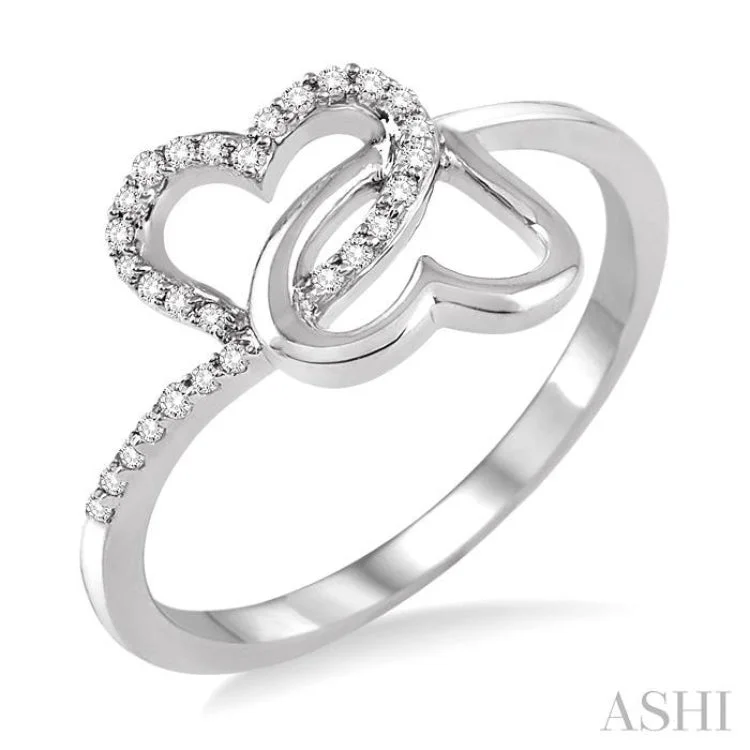 Women’s engagement rings with halo settings -1/10 ctw Round Cut Diamond Twins Heart Shape Ring in 14K White Gold