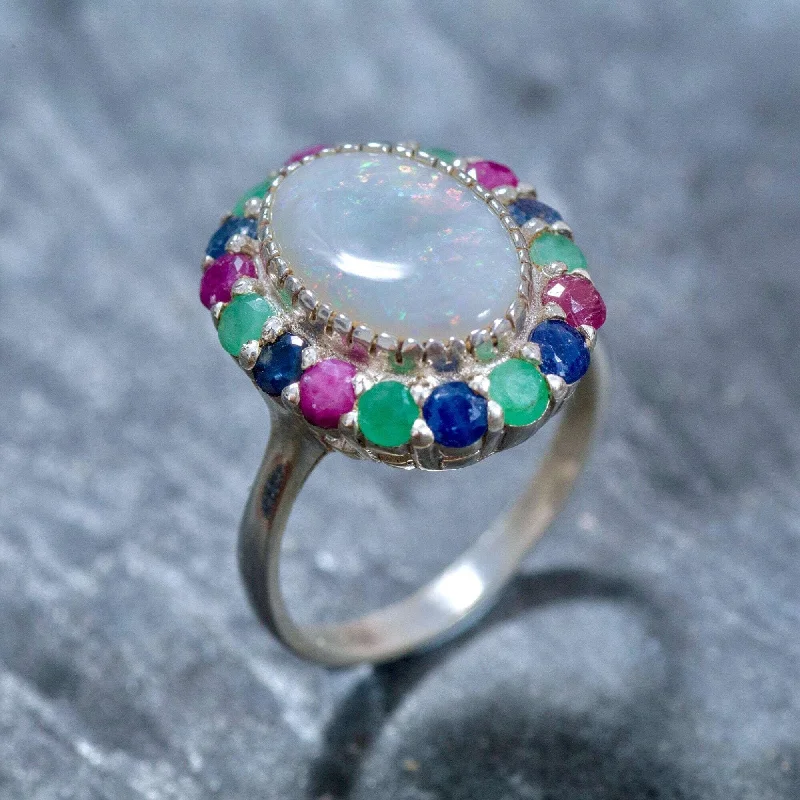 Unique promise rings for women -Opal Victorian Ring - Large Multistone Ring - Oval Statement Ring